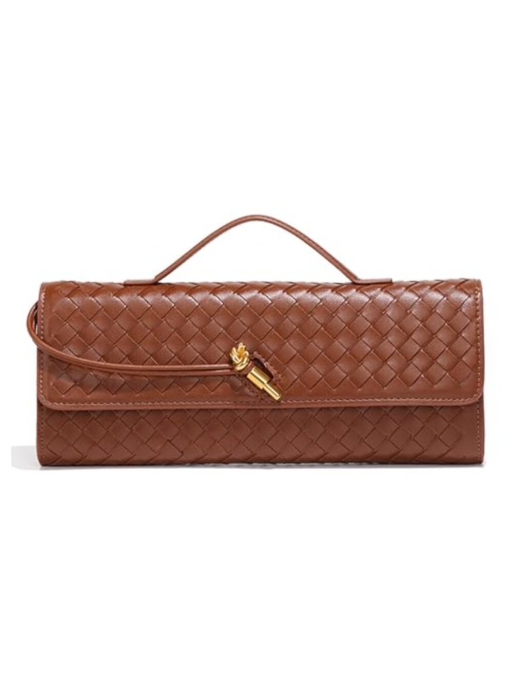 Woven Clutch Evening Bag PU Leather Top-Handle Handbag for Women